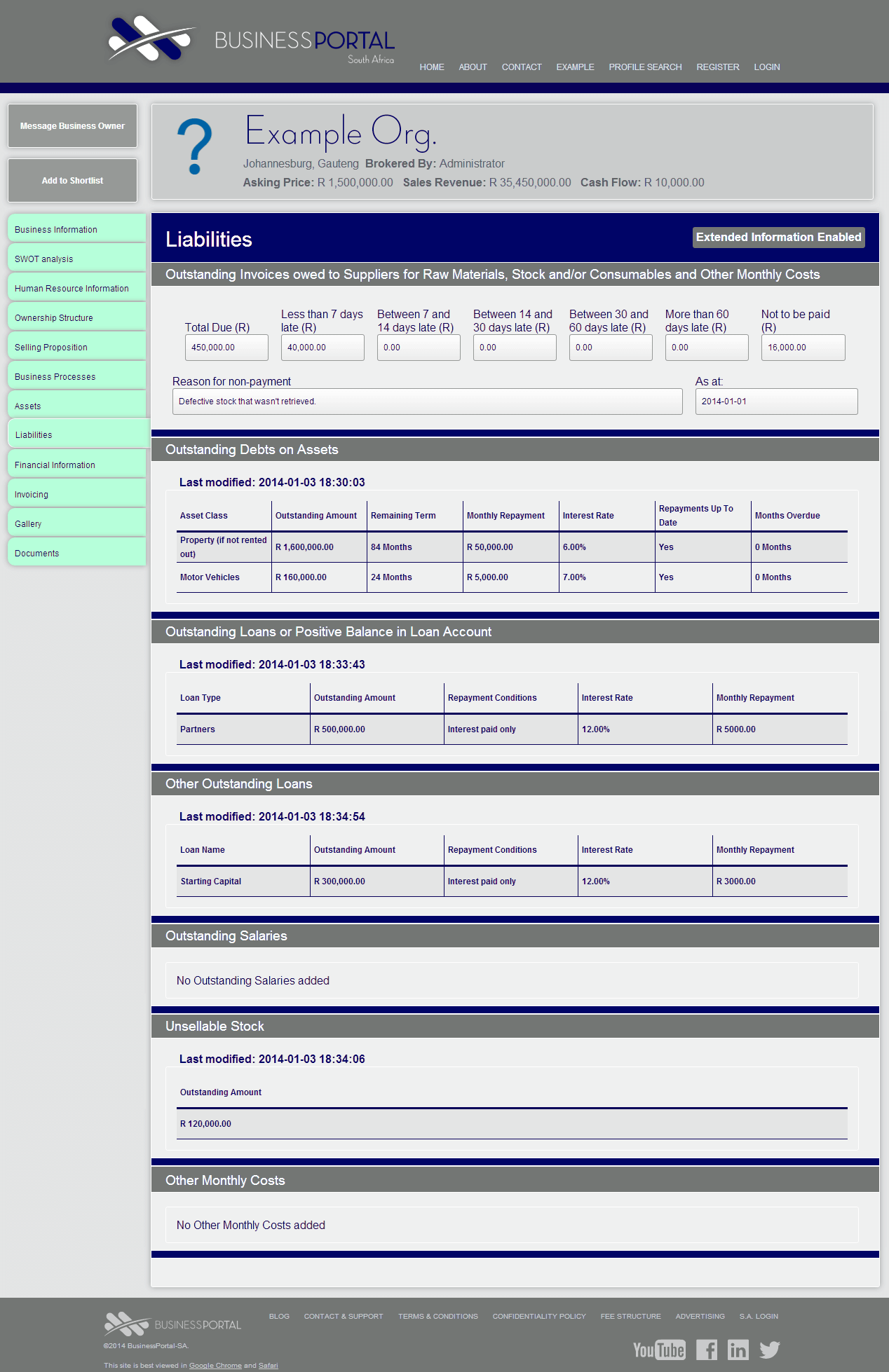 Business Liability Information